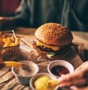 friends eating at fast food restaurant