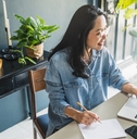 woman working online