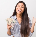 A happy woman after earning a banking bonus