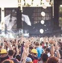 A summer music festival concert crowd.