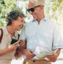 retired couple walking around