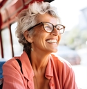 senior woman on bus