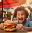 happy kid with burger