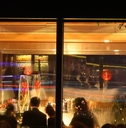 busy restaurant view from the outside window