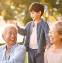 asian grandparents enjoying with grandson