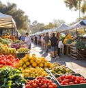 early morning farmers market scene