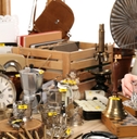 woman buying glassware at garage sale