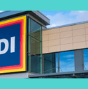 Aldi storefront and breakfast sandwich