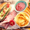 fast food on wooden table