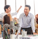 business people feeling happy