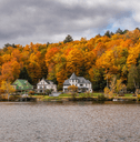 Large homes along the lakeside at Saranac Lake in New York