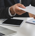 office worker receiving salary from boss