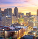 downtown Detroit skyline at twilight