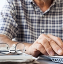 Senior man working on computer