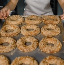 a tray with fresh bagels