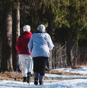 Senior women walking in the snow