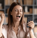 Very happy woman looking at phone