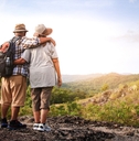 elderly couple hiking