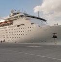 Cruise ship anchored in port, Greece