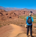 man with his back observing a desert valley