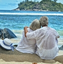 couple rest at tropical beach