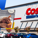 Collage of Costco store front and Lamb Shanks meal box 