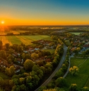 sunset over a little town