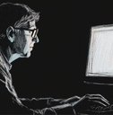 Bill Gates at Computer Dark Drawing