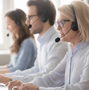 call center employee sitting at workplace