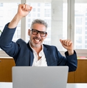 businessman is gesturing victory