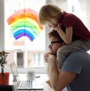 Exhausted parent with hyperactive child