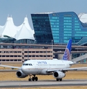 united plane on the runway at denver international airport