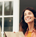 Woman getting a food delivery