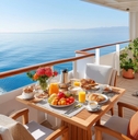 luxurious breakfast setup on a scenic cruise ship