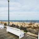 Delaware boardwalk on water with benches