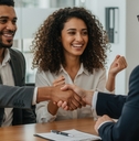 couple handshake mortgage officer