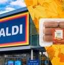 Aldi storefront with pumpkin donuts collage