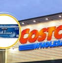 Costco storefront with Kirkland Signature toilet paper collage