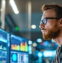 data analyst observes various graphs and charts