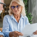 Senior couple discussing finances and retirement planning