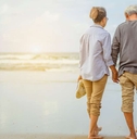 retired senior couple at the beach