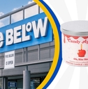 Five Below store with Candy Apple candle collage 