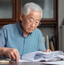 elderly man organizing documents