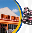 Home Depot store with toolkit collage