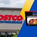 Costco storefront with rotisserie chicken collage