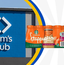Collage of Sam&#x27;s Club storefront and case of Starbucks Frappuccino 