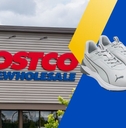 Costco storefront with PUMA sneakers collage