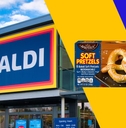 Aldi storefront with soft pretzels collage