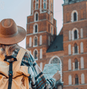 person looking at cathedral