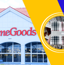 Collage of HomeGoods store front and plaid sheets 